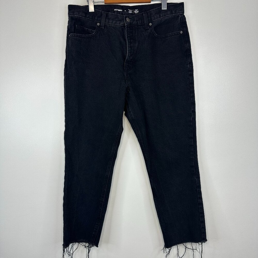 Old Navy Extra High Rise Ski Hi Straight Raw Edge Black Jeans Size 14